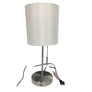 Silver Base Bedside Small Desk White Modern Shade Working Lamp w USB Outlet